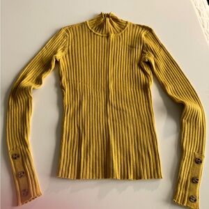 Marled Mock Turtleneck, S, Ribbed, Mustard-y Gold NWOT